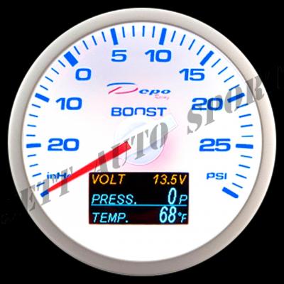 Manomètre pression de turbo, voltmètre, pression et température d'huile fond blanc