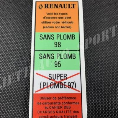 Sticker Renault Carburants Sans Plomb 95 98 C16 / Williams